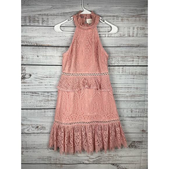 Foxiedox Pink Lace Dress Small High Neck Retro Pinup Boho Fairy Whimsical Formal - Picture 2 of 15